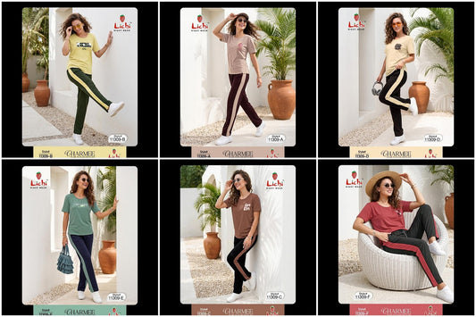 Style 11309 Plain Lichi Hosiery Pyjama Night Suits Wholesaler Ahmedabad