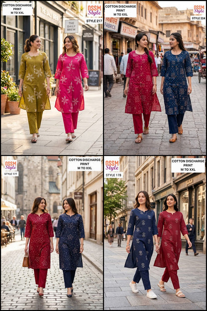 Style 177-178-224-217 Ossm Cotton Kurti Pant Set Wholesaler Gujarat