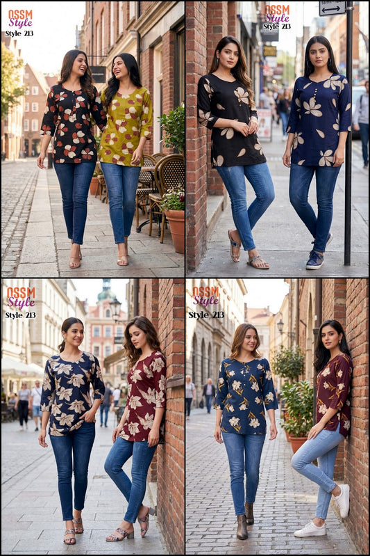 Style 213 Ossm Rayon 18Kg Short Kurtis Wholesale