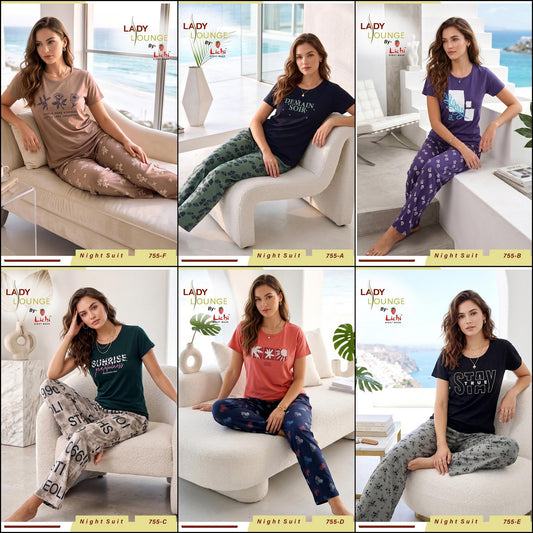 Style 755 Lichi Cotton Pyjama Night Suits Wholesaler Ahmedabad