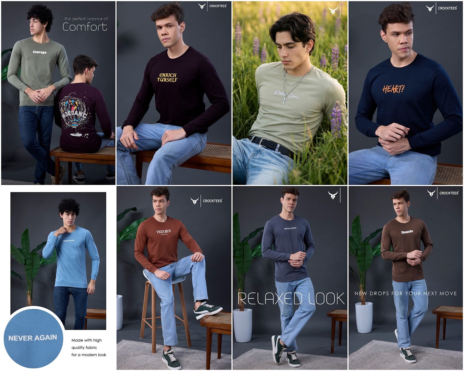Style Jh 308 Hand Rib Crocktees Cotton Looper Mens Tshirts Manufacturer Gujarat