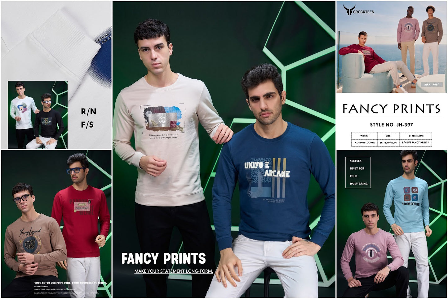 Style Jh 397 Full Sleeves Crocktees Cotton Looper Mens Tshirts Wholesaler Gujarat