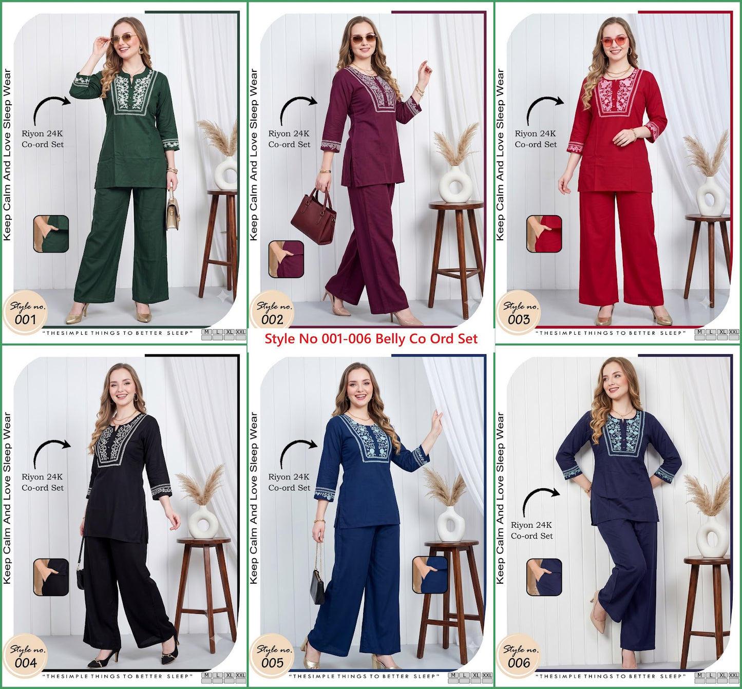 Style No 001-006 Belly Rayon 24Kg Co Ord Set Wholesale Rate