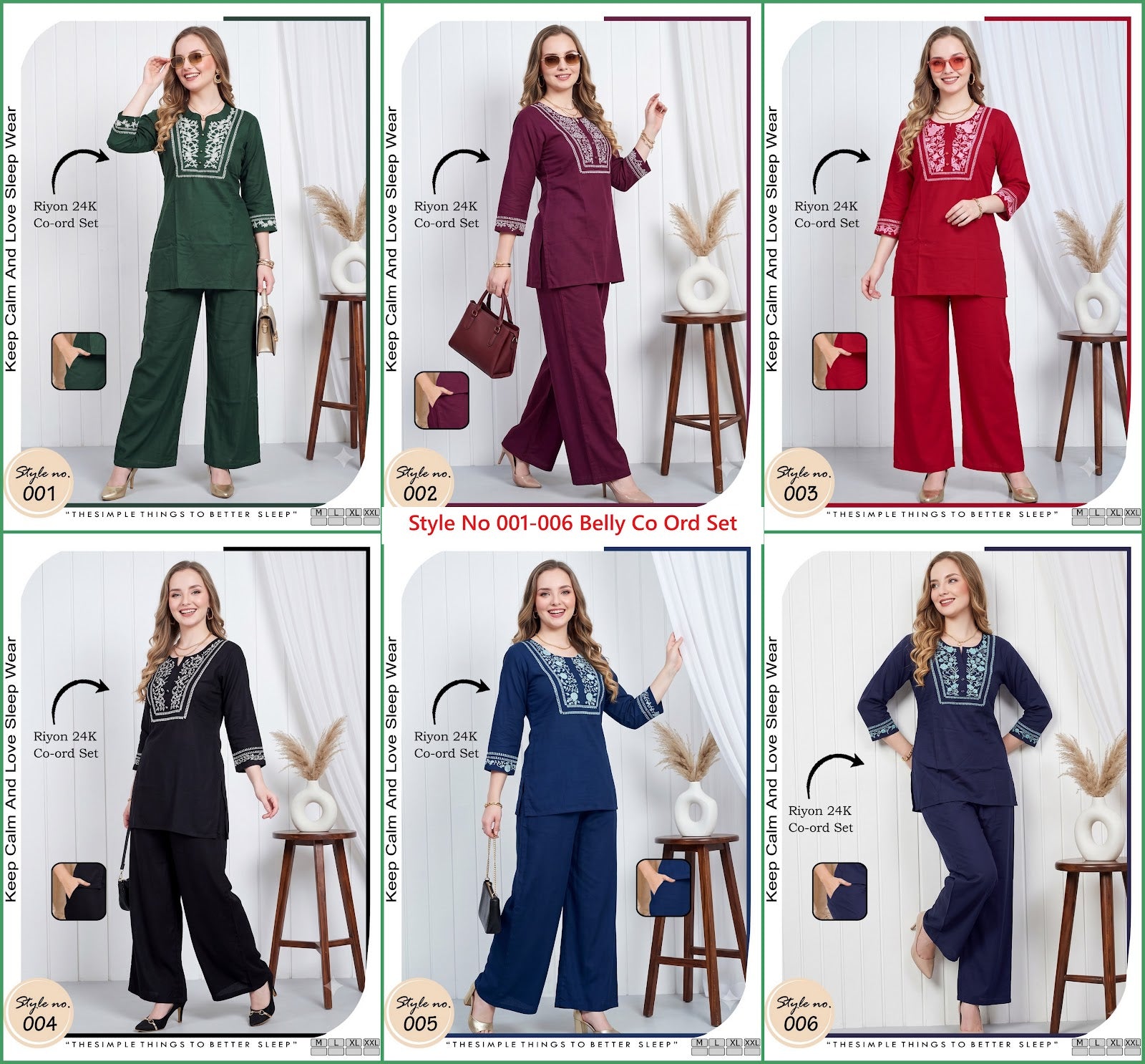 Style No 001-006 Belly Rayon 24Kg Co Ord Set Wholesale Rate