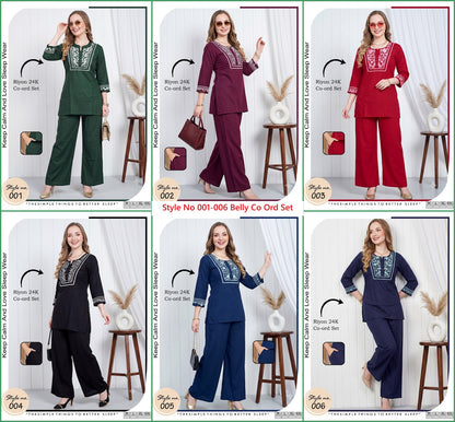 Style No 001-006 Belly Rayon 24Kg Co Ord Set Wholesale Rate