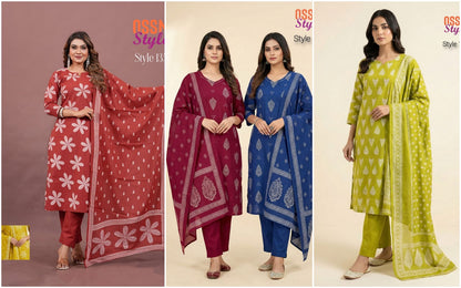 Style No 105-108-135 Ossm Readymade Cotton Pant Suits Wholesale