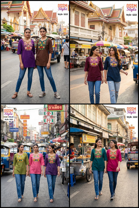 Style No 1222 Ossm Cotton Dhabu Short Kurtis Supplier