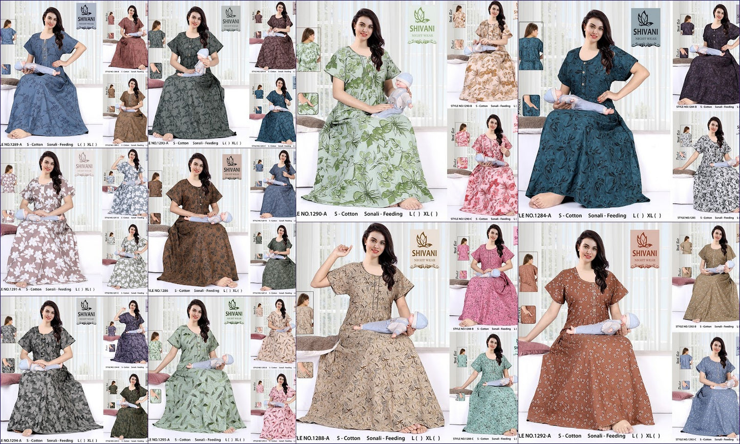 Style No 1284-1295 Sonali Shivani Cotton Feeding Night Gown Supplier India