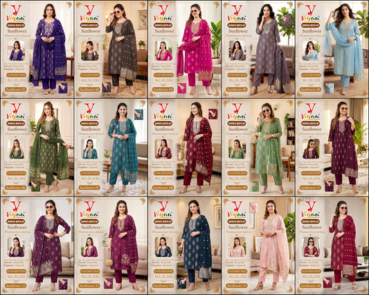Sunflower Viyaa Silk Readymade Pant Style Suits Wholesaler Gujarat