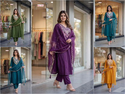 Taj Vol 1 Blue Hills Roman Silk Readymade Pant Style Suits Supplier Ahmedabad