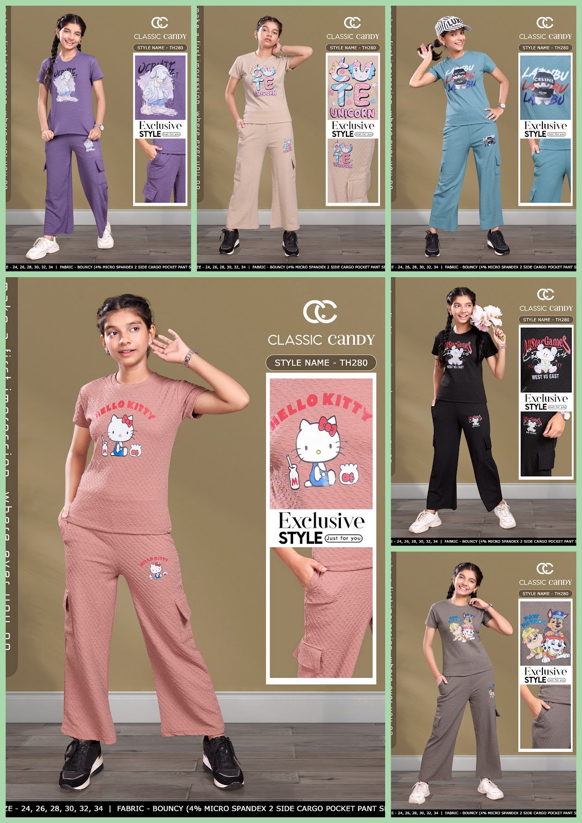 Th280 Classic Candy Lycra Girls Cargo Set Wholesale Price