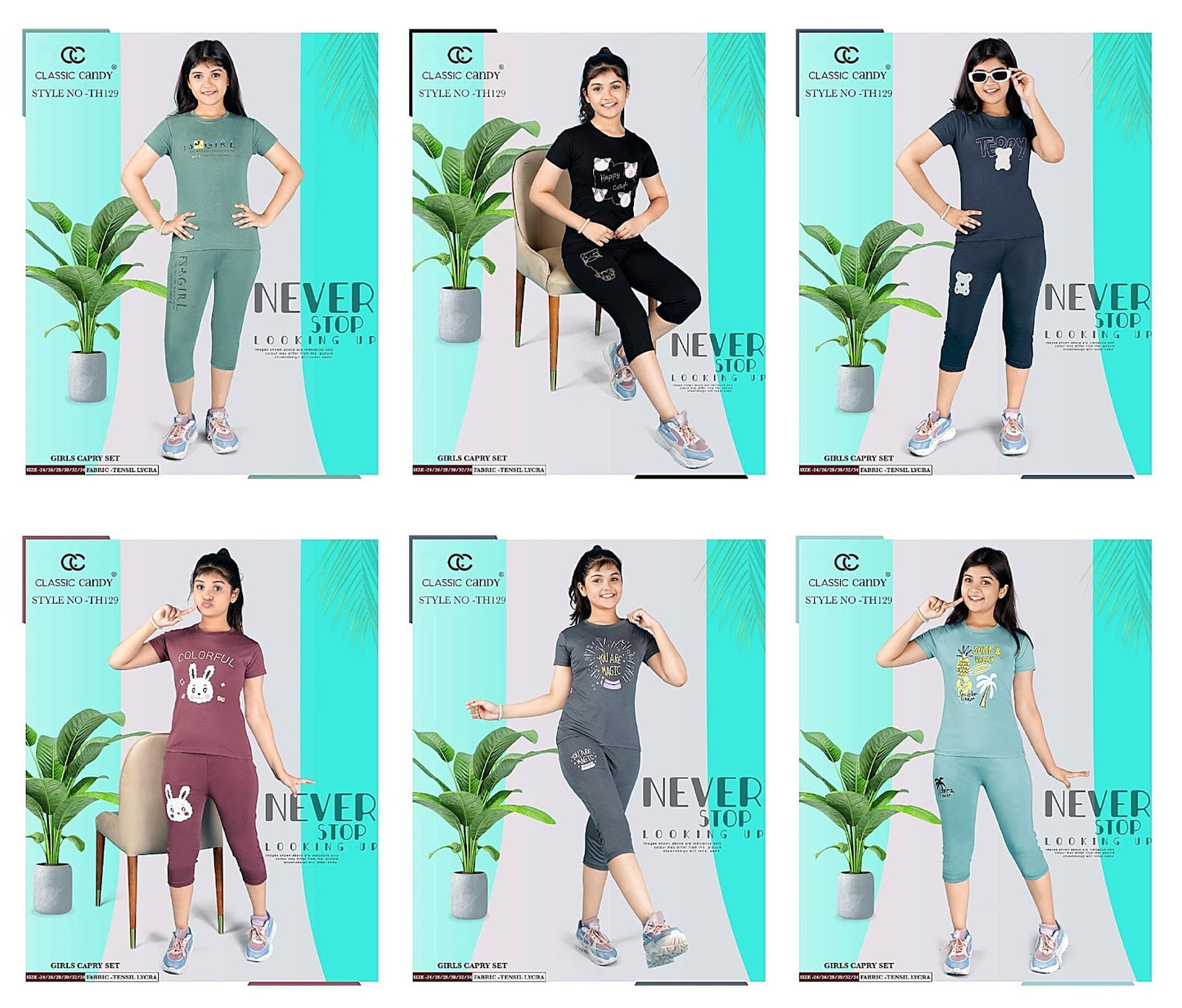 Th 129 Classic Candy Tencil Lycra Girls Capri Night Suits Supplier India