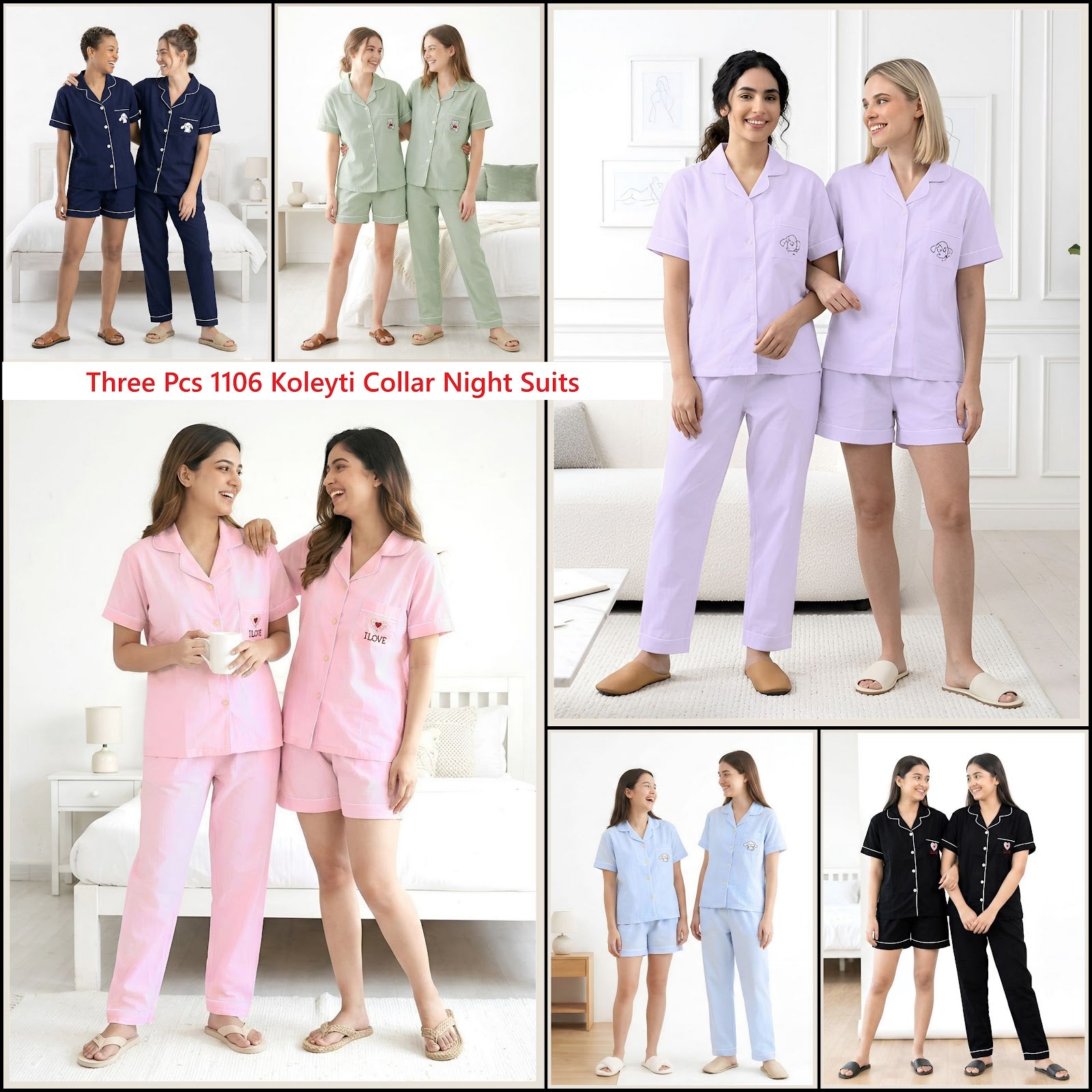 Three Pcs 1106 Koleyti Cotton Collar Night Suits Wholesaler