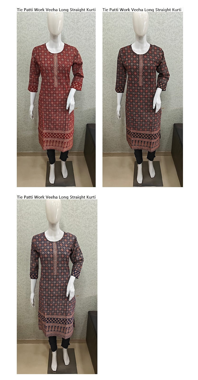 Tie Patti Work Veeha Cambric Cotton Long Straight Kurti Manufacturer Ahmedabad