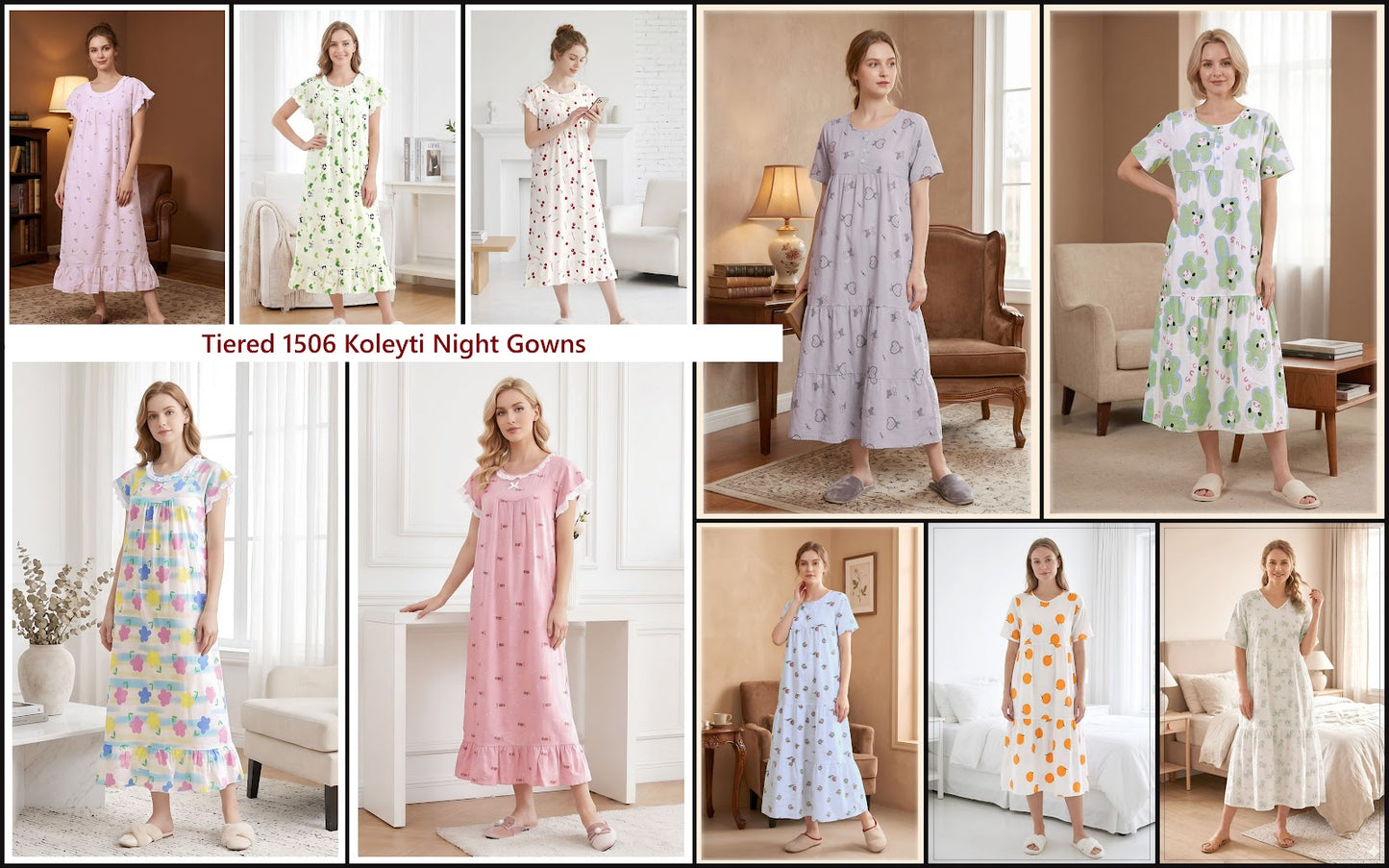Tiered 1506 Koleyti Cotton Night Gowns Manufacturer