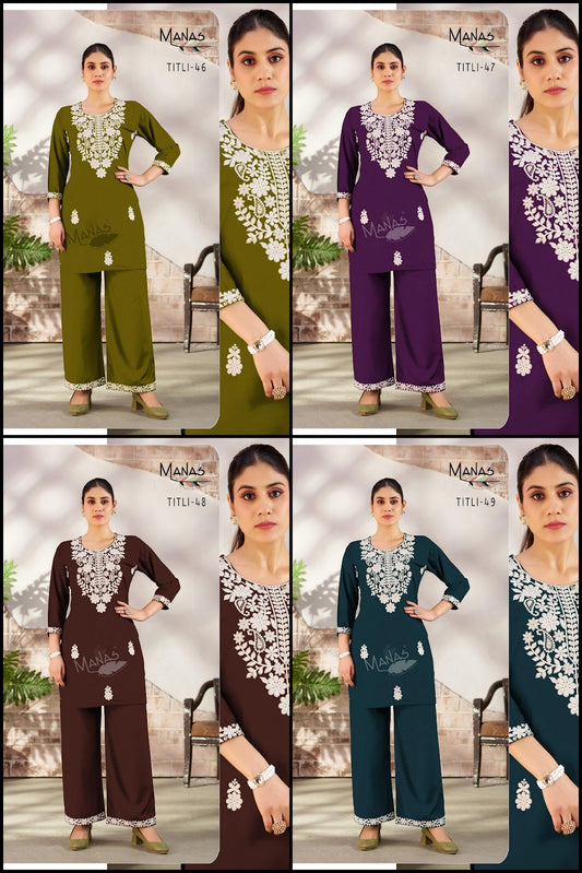 Titli 0909 Manas Slub Cotton Co Ord Set Wholesale Rate