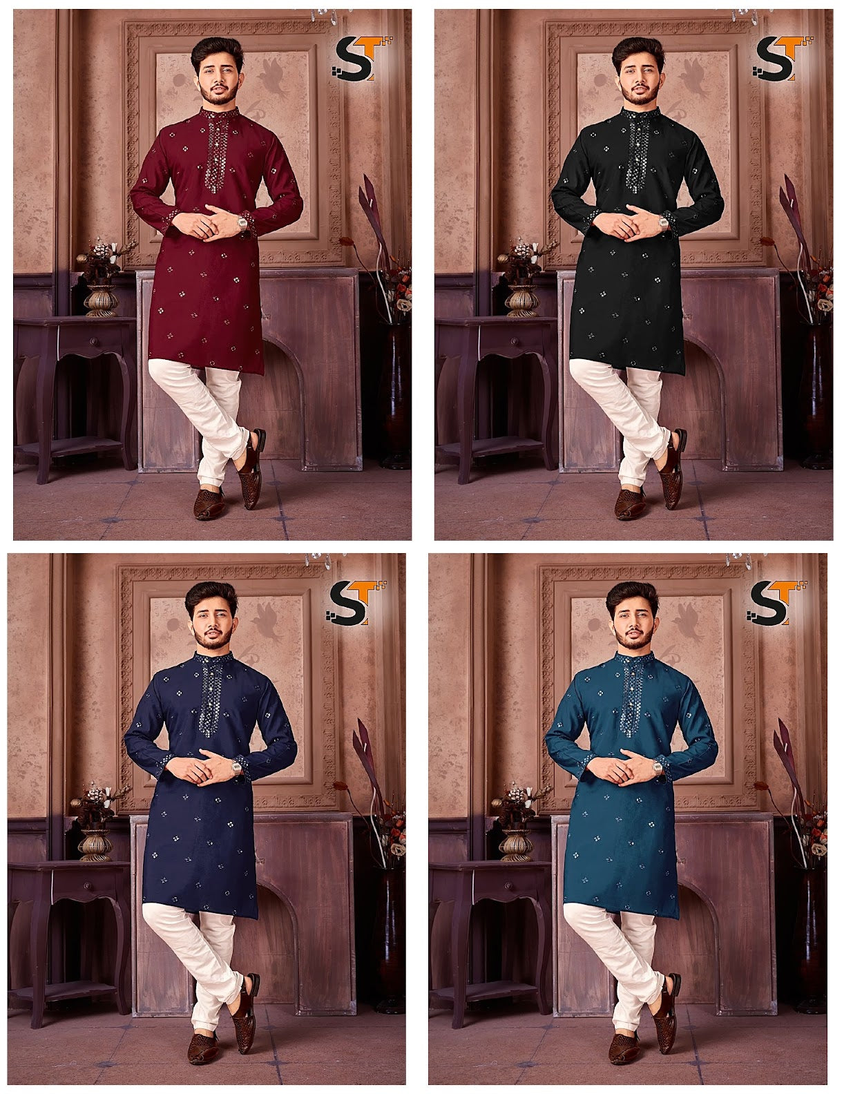 Traditional Work Salas Silk Mens Kurta Wholesale Price