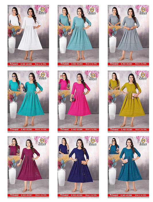 Triveni Zoya Chikan Anarkali Kurtis Wholesaler