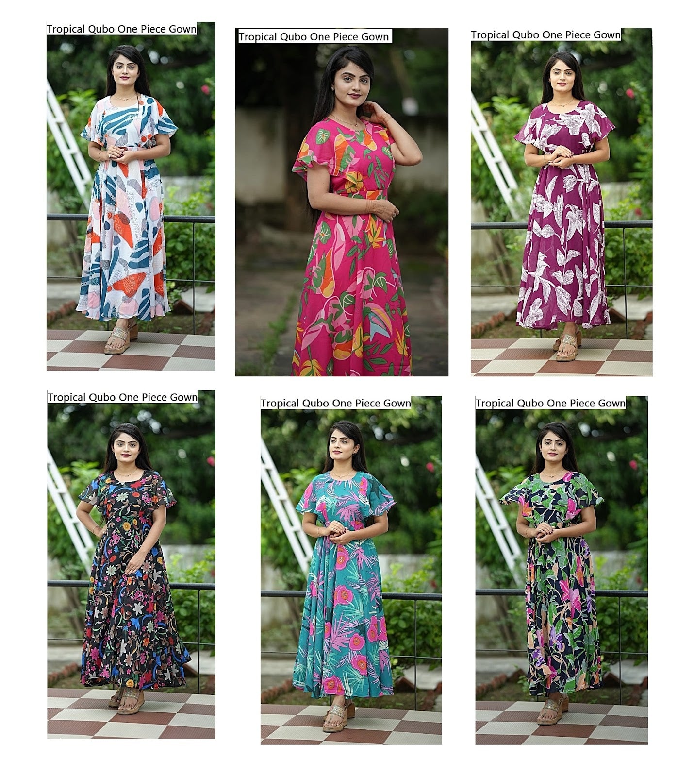 Tropical Qubo Georgette One Piece Gown Wholesale Rate