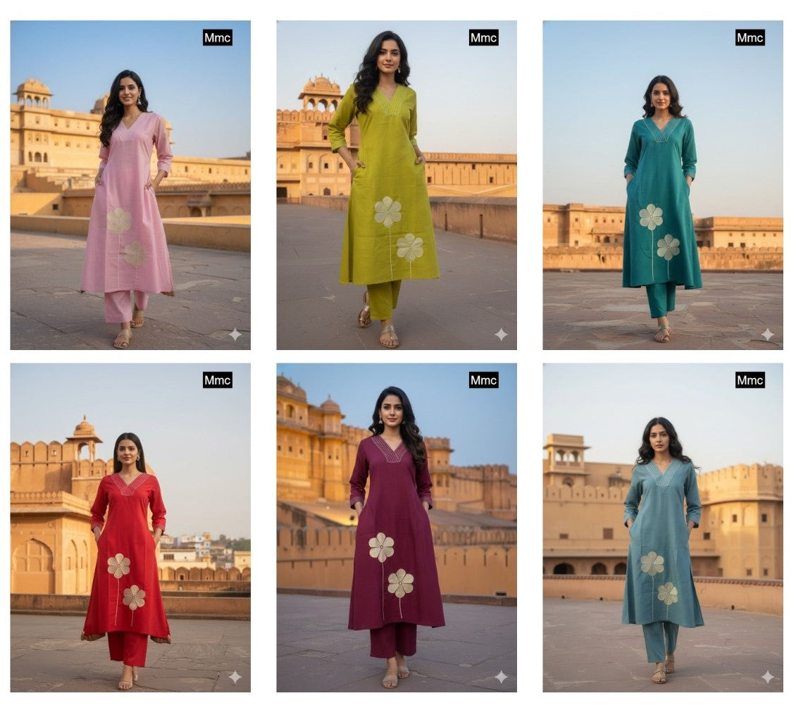 Two Flower Mmc Vatican Kurti Plazzo Set Wholesale