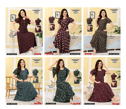 Umbrella Vol 15011-15008 Grab It Rayon Night Gowns Wholesale Rate
