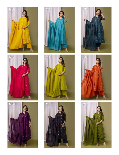 Unique Pattern Mfs 10 Colours Readymade Cotton Pant Suits Wholesaler