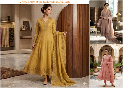 V Neck 031026 Misha Chanderi Readymade Anarkali Suits Wholesale Price