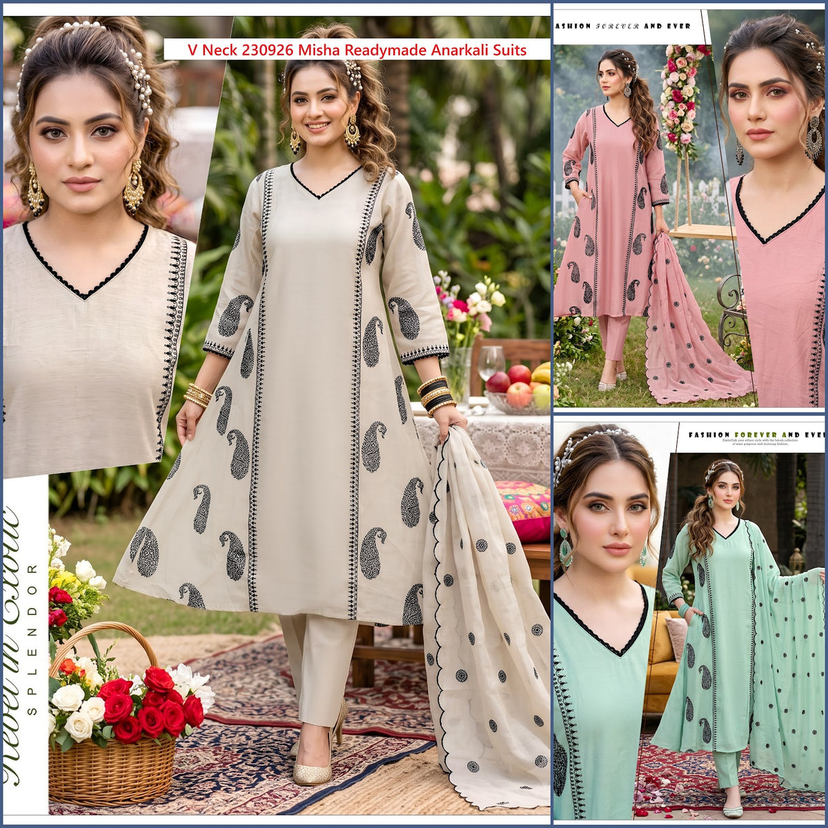 V Neck 230926 Misha Chanderi Readymade Anarkali Suits Wholesaler Ahmedabad