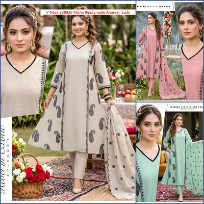 V Neck 230926 Misha Chanderi Readymade Anarkali Suits Wholesaler Ahmedabad