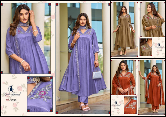 Ve 3398-3400 Ladyf Chanderi Readymade Anarkali Suits Supplier Gujarat