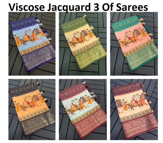 Viscose Jacquard 3 Of Weaving Sarees Wholesale Price