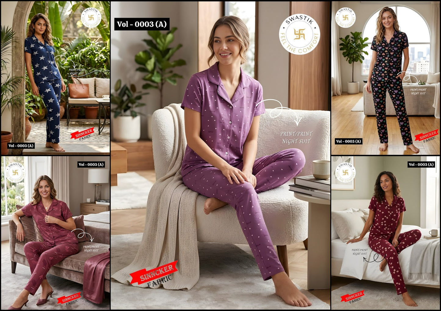 Vol 0003 A Swastik Sinker Collar Night Suits Wholesaler India