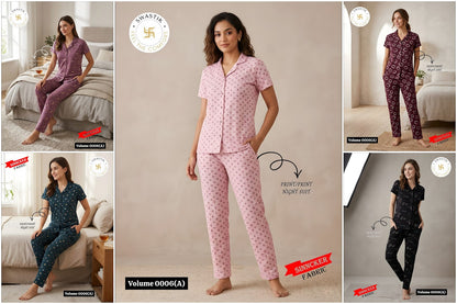 Vol 0006 A Swastik Sinker Collar Night Suits Wholesaler