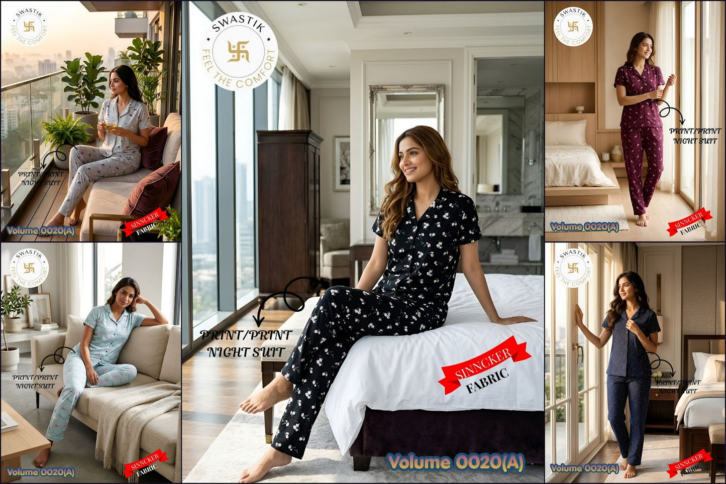 Vol 0020 A Swastik Sinker Collar Night Suits Exporter Gujarat