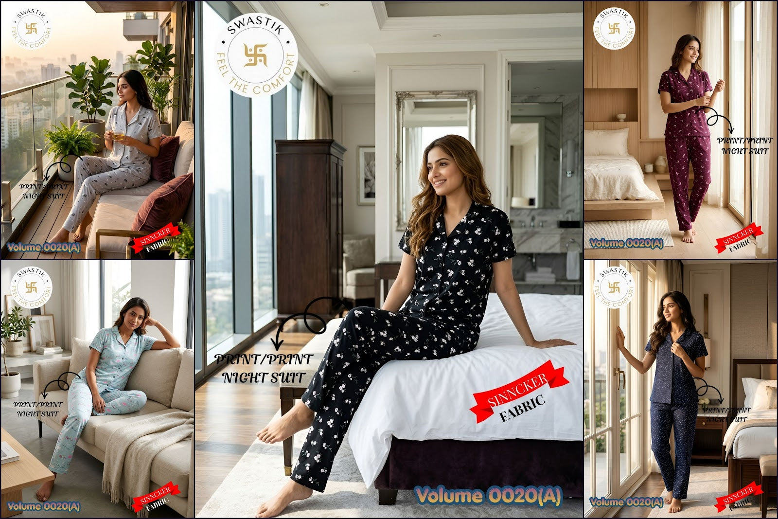 Vol 0020 A Swastik Sinker Collar Night Suits Exporter Gujarat