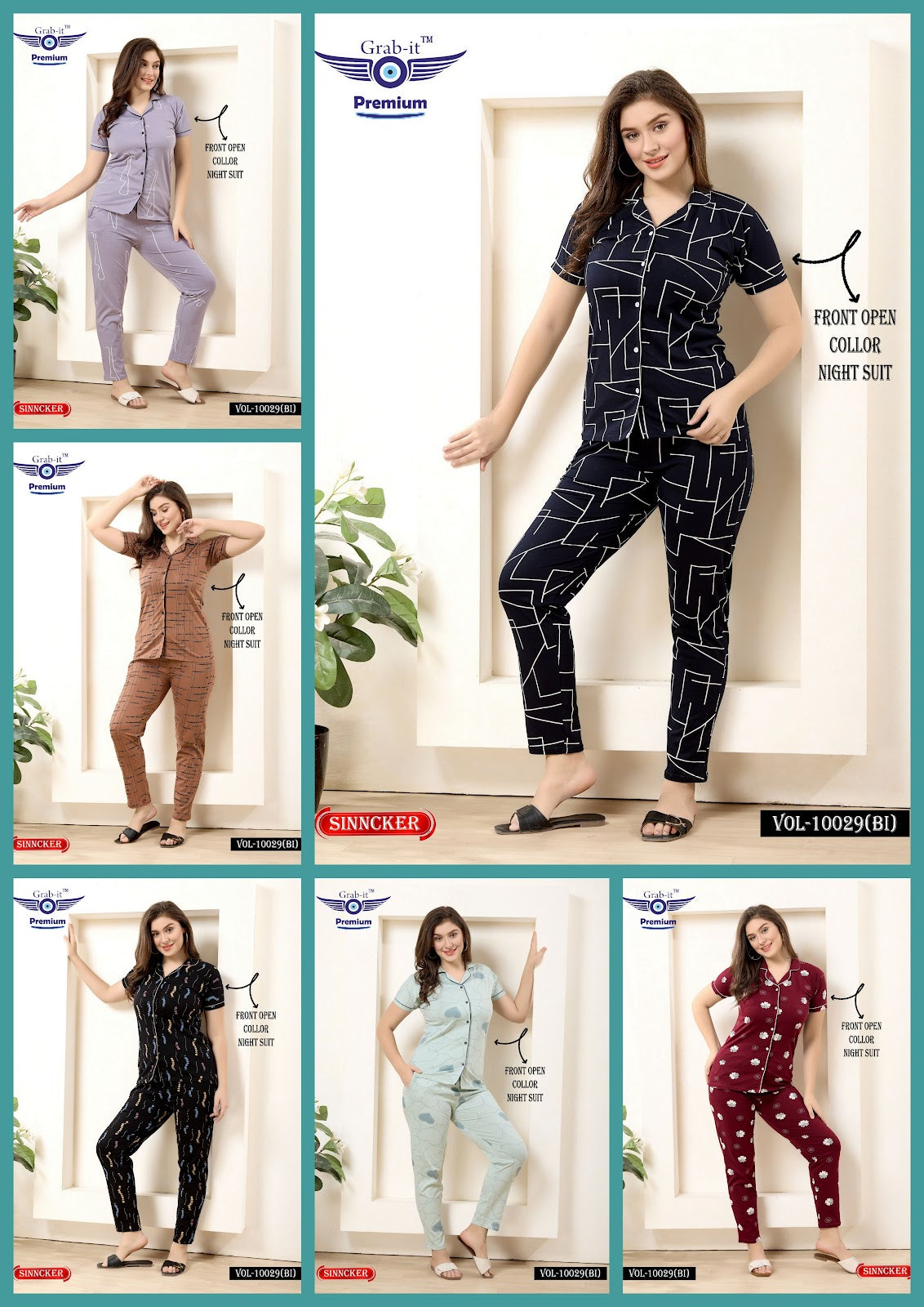 Vol 10029 Bi Grab It Sinker Collar Night Suits Exporter