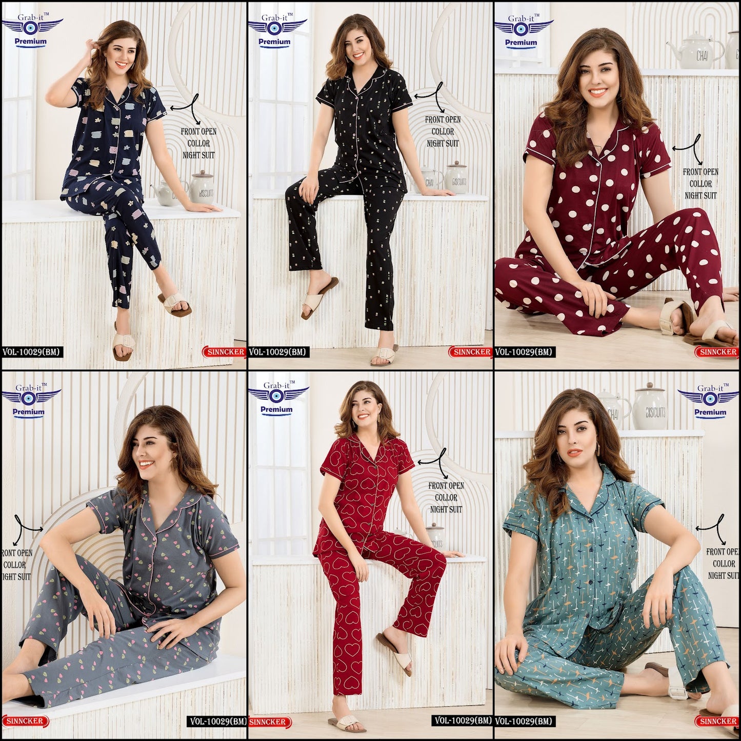 Vol 10029 Bm Grab It Sinker Collar Night Suits Manufacturer India