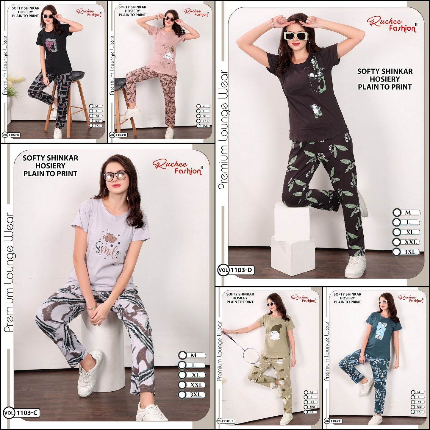 Vol 1103 Ruchee Fashion Sinker Pyjama Night Suits Wholesale Rate