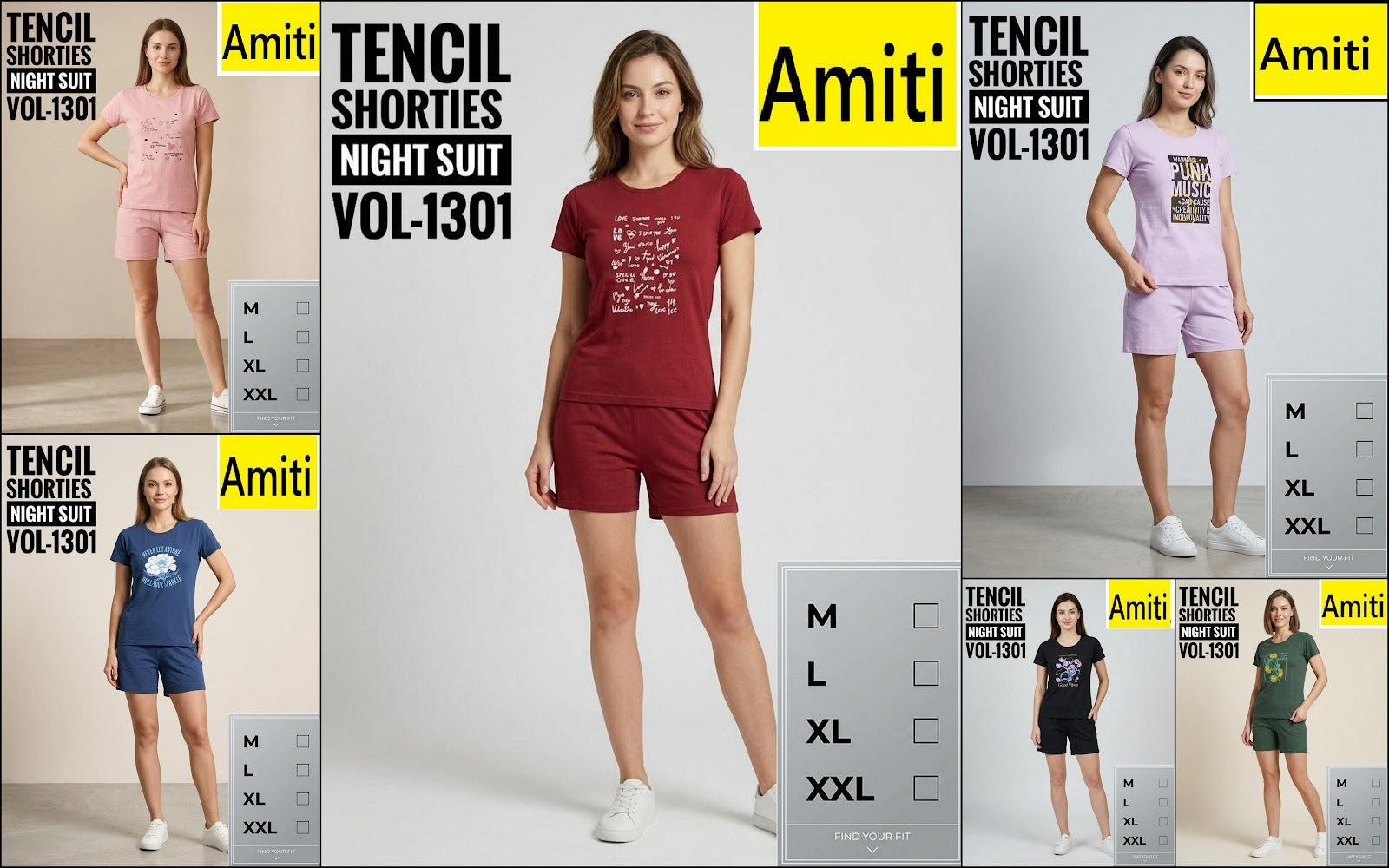 Vol 1301 Amiti Tencil Shorts Night Suits Exporter Ahmedabad
