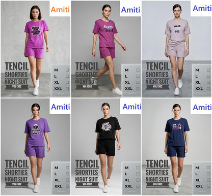 Vol 1302 Plain Amiti Tencil Shorts Night Suits Supplier Ahmedabad