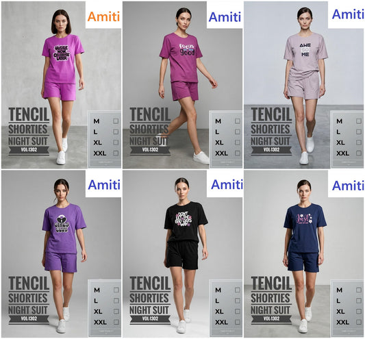 Vol 1302 Plain Amiti Tencil Shorts Night Suits Supplier Ahmedabad
