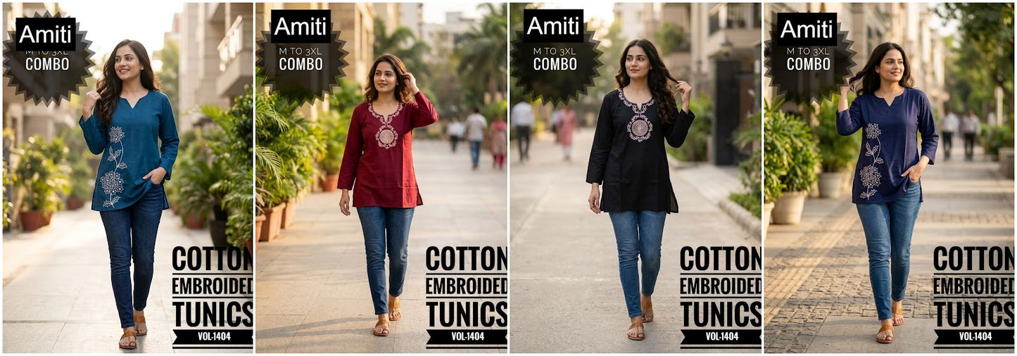 Vol 1404 Amiti Cotton Rayon Short Kurtis Wholesaler Ahmedabad