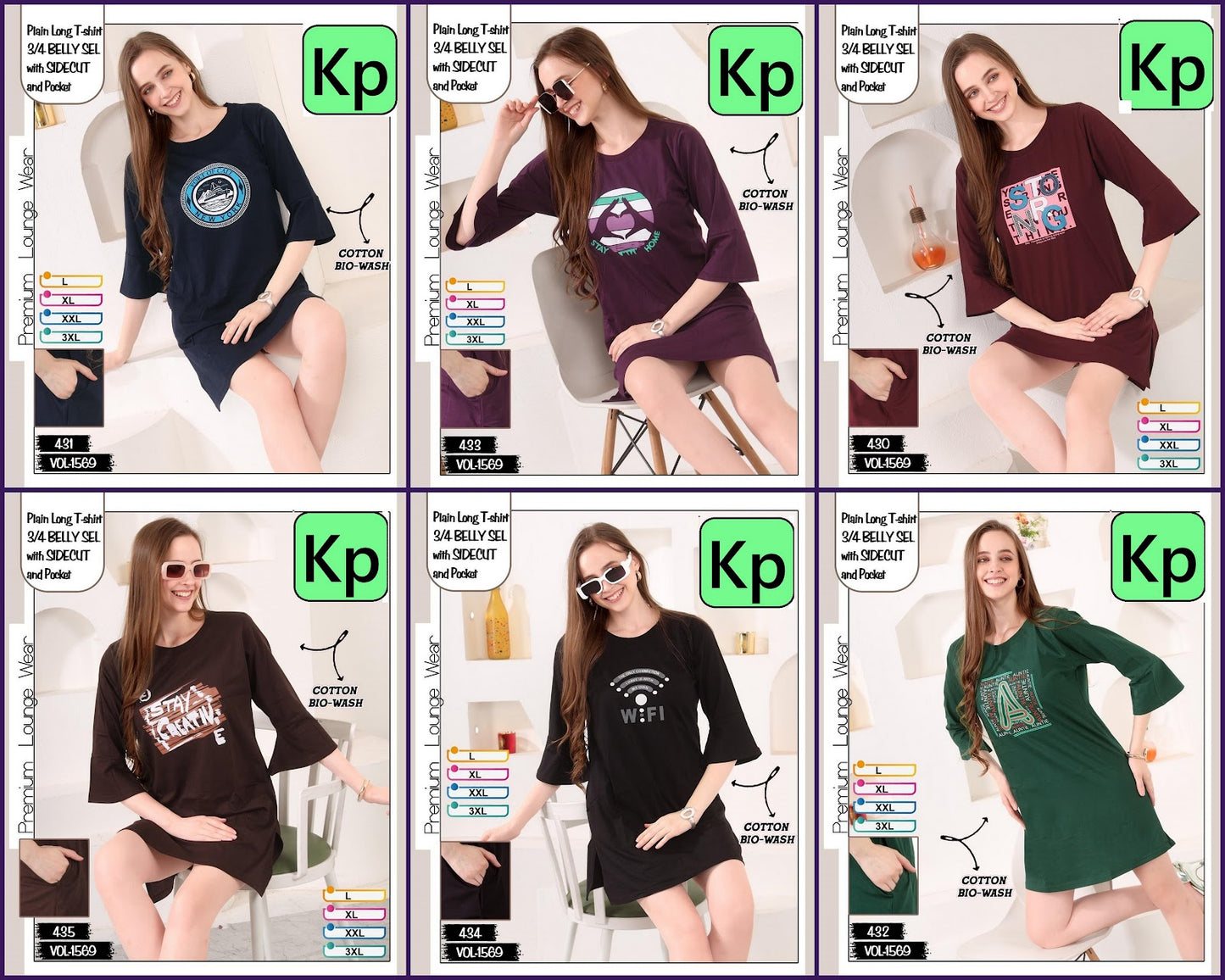 Vol 1569 Kp Cotton Biowashed Women Long Tshirt Wholesale Rate