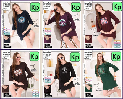Vol 1569 Kp Cotton Biowashed Women Long Tshirt Wholesale Rate