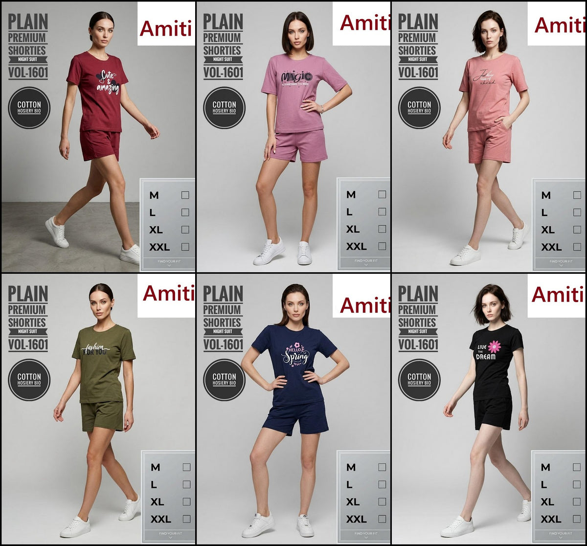Vol 1601 Plain Amiti Hosiery Shorts Night Suits Wholesale Price