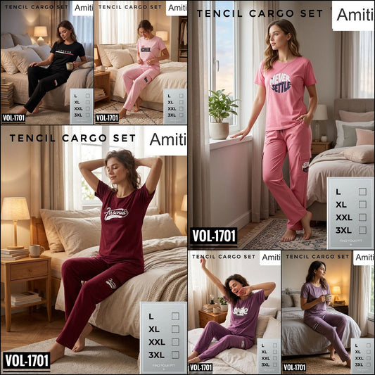 Vol 1701 Cargo Amiti Tencil Pyjama Night Suits Wholesale Rate