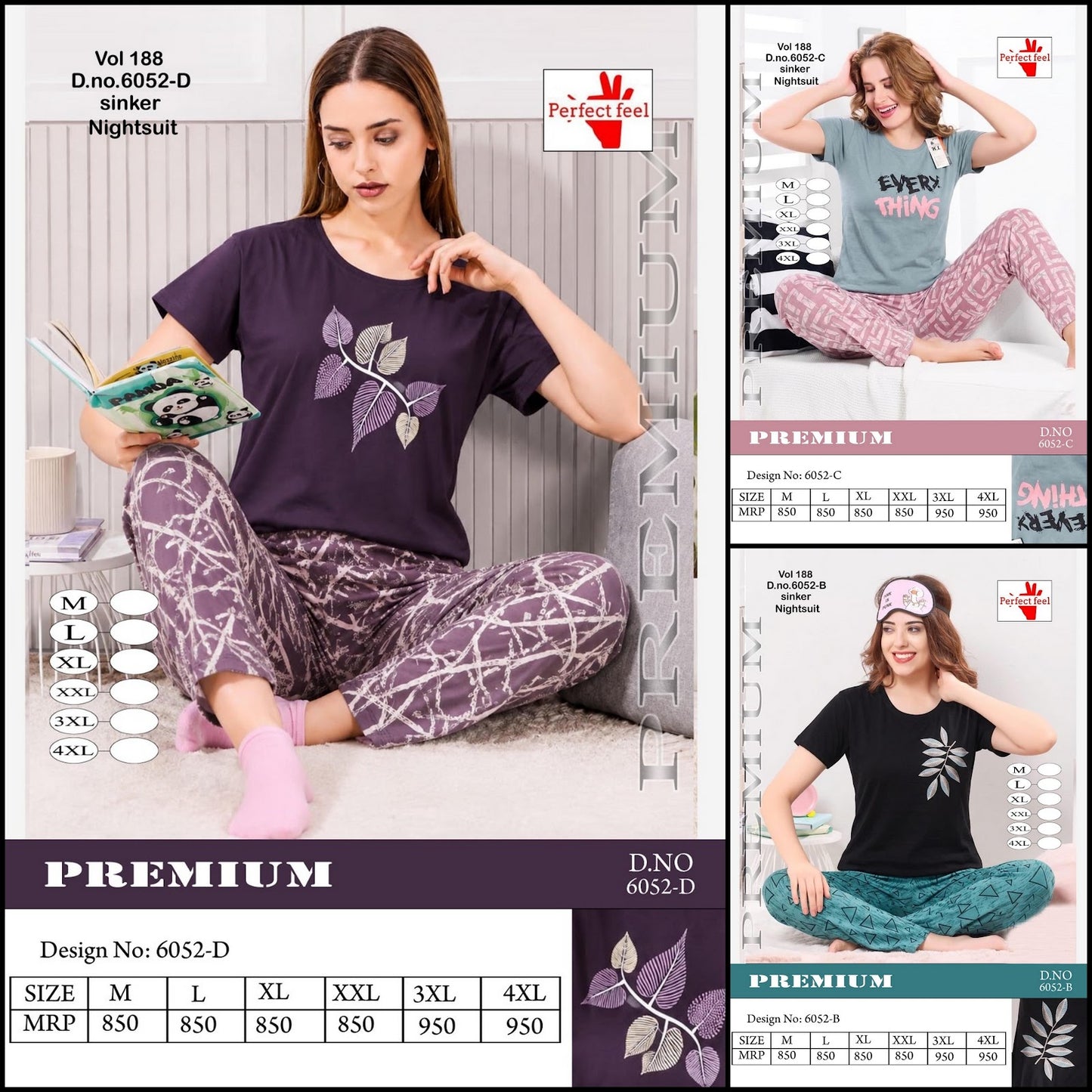 Vol 188 6052 Perfect Feel Sinker Pyjama Night Suits Wholesale