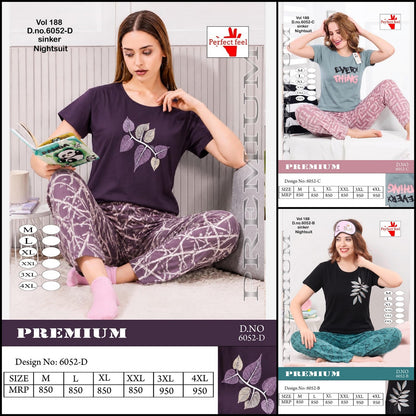Vol 188 6052 Perfect Feel Sinker Pyjama Night Suits Wholesale