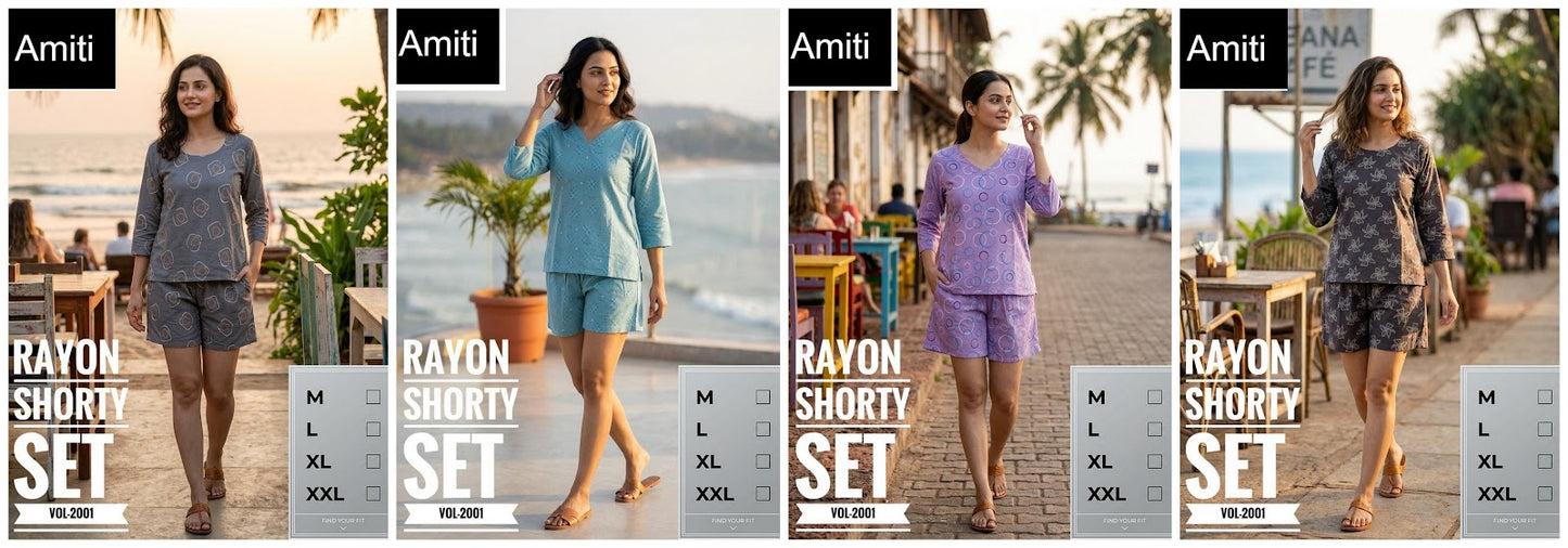 Vol 2001 Amiti Cotton Rayon Shorts Night Suits Supplier Ahmedabad