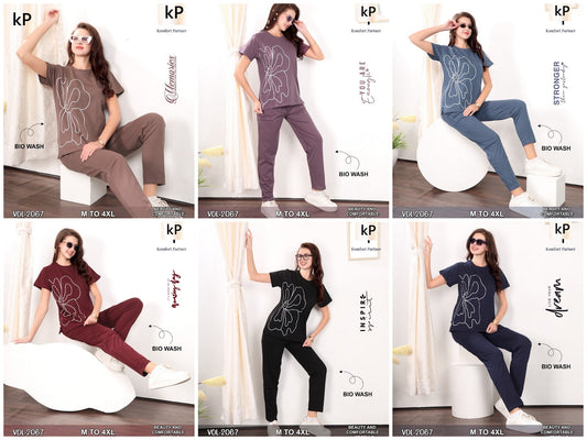 Vol 2067 Kp Cotton Biowashed Pyjama Night Suits Wholesale